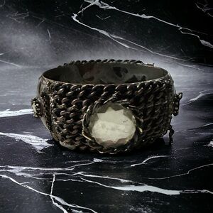 Bronze Tone Steampunk Twisted Chains Large Faceted Rhinestones Cuff Bracelet 8”